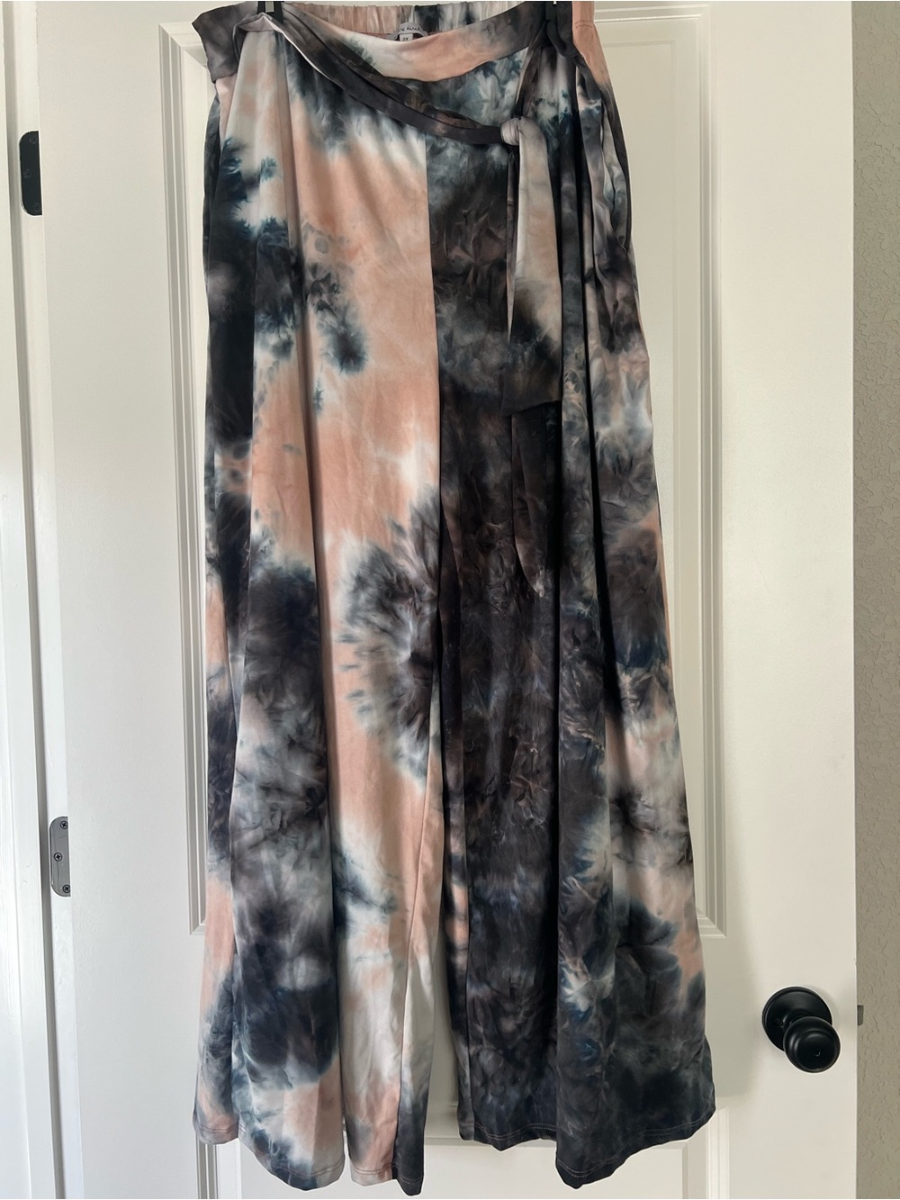 white birch Tie-Dye Wide Leg Pants in Blush and Charcoal Tie Dye